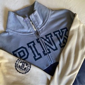 Victoria’s Secret PINK Blue and White Half Zip Pullover